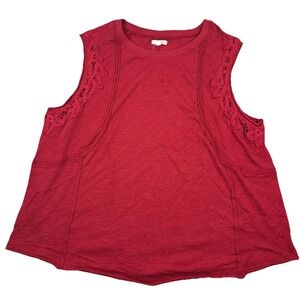 MAURICES Womens Tank Top‎ Battenberg Lace detail Summer look Red - 2X